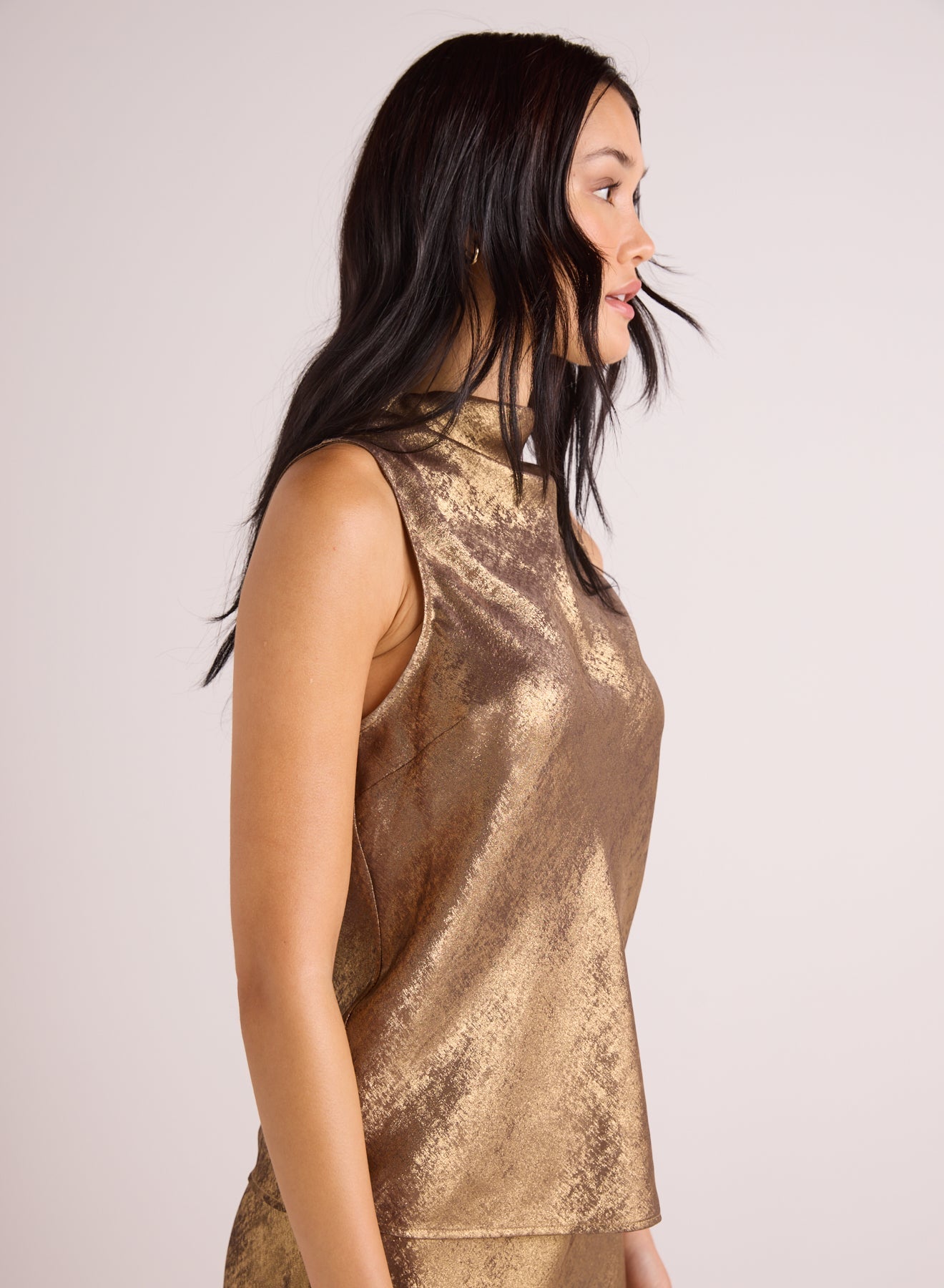 Bella DahlCowl Neck Bias Top - Gold MetallicTops