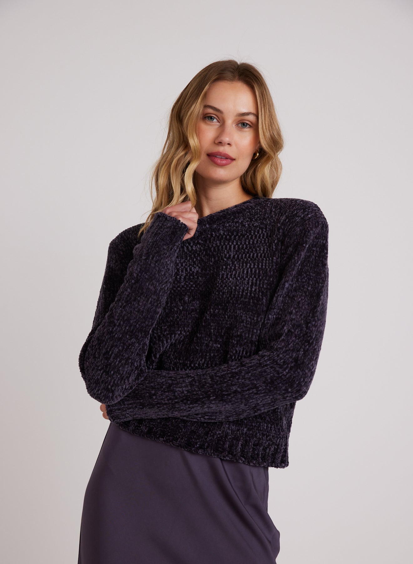 Bella DahlCrew Neck Chenille Sweater - Galaxy SmokeSweaters & Jackets