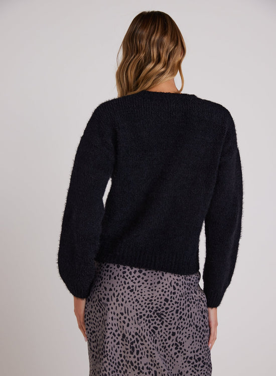 Bella DahlDrop Shoulder Fuzzy Chenille Sweater - BlackSweaters & Jackets