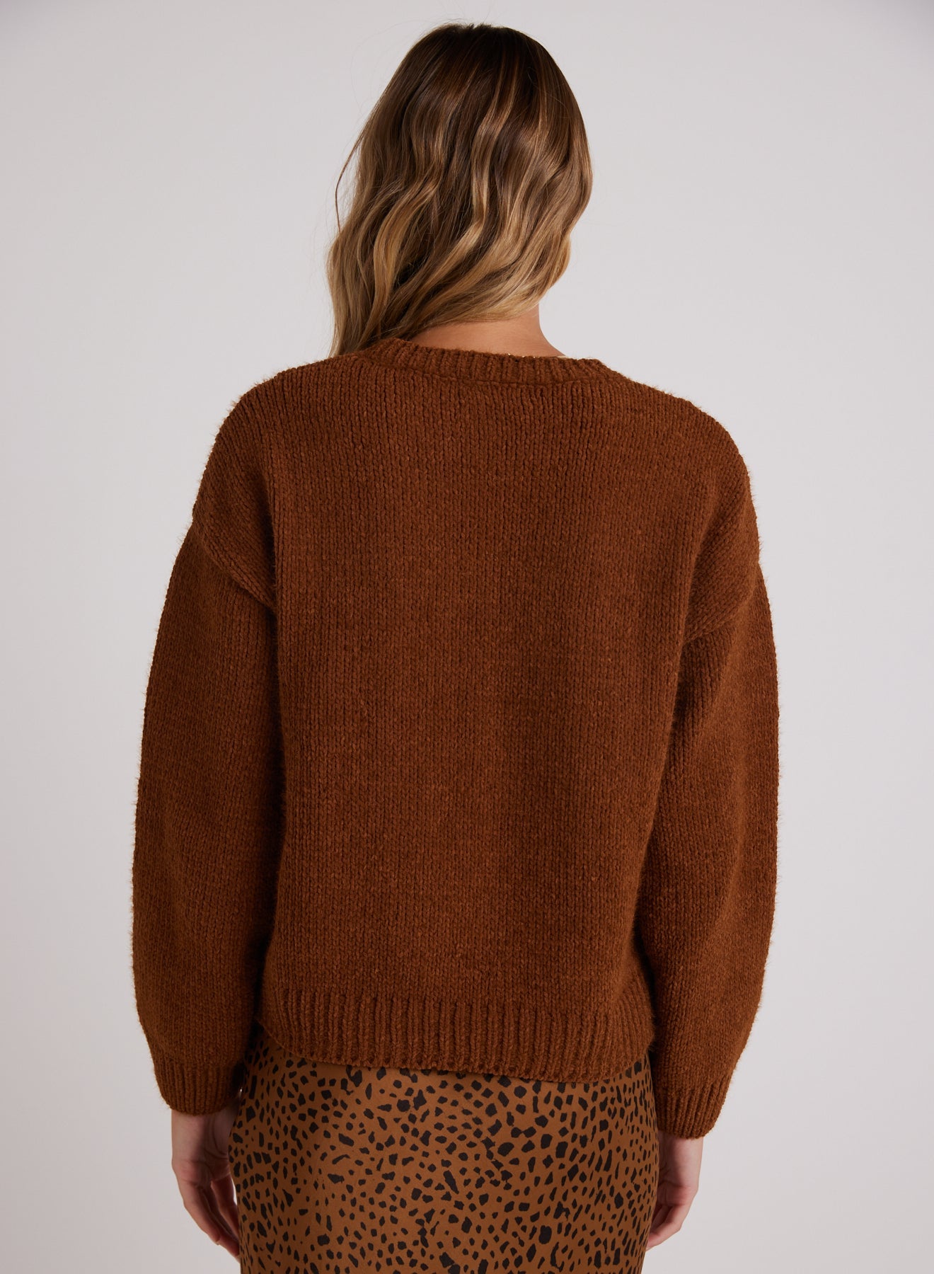 Bella DahlDrop Shoulder Fuzzy Chenille Sweater - Bronzed MapleSweaters & Jackets