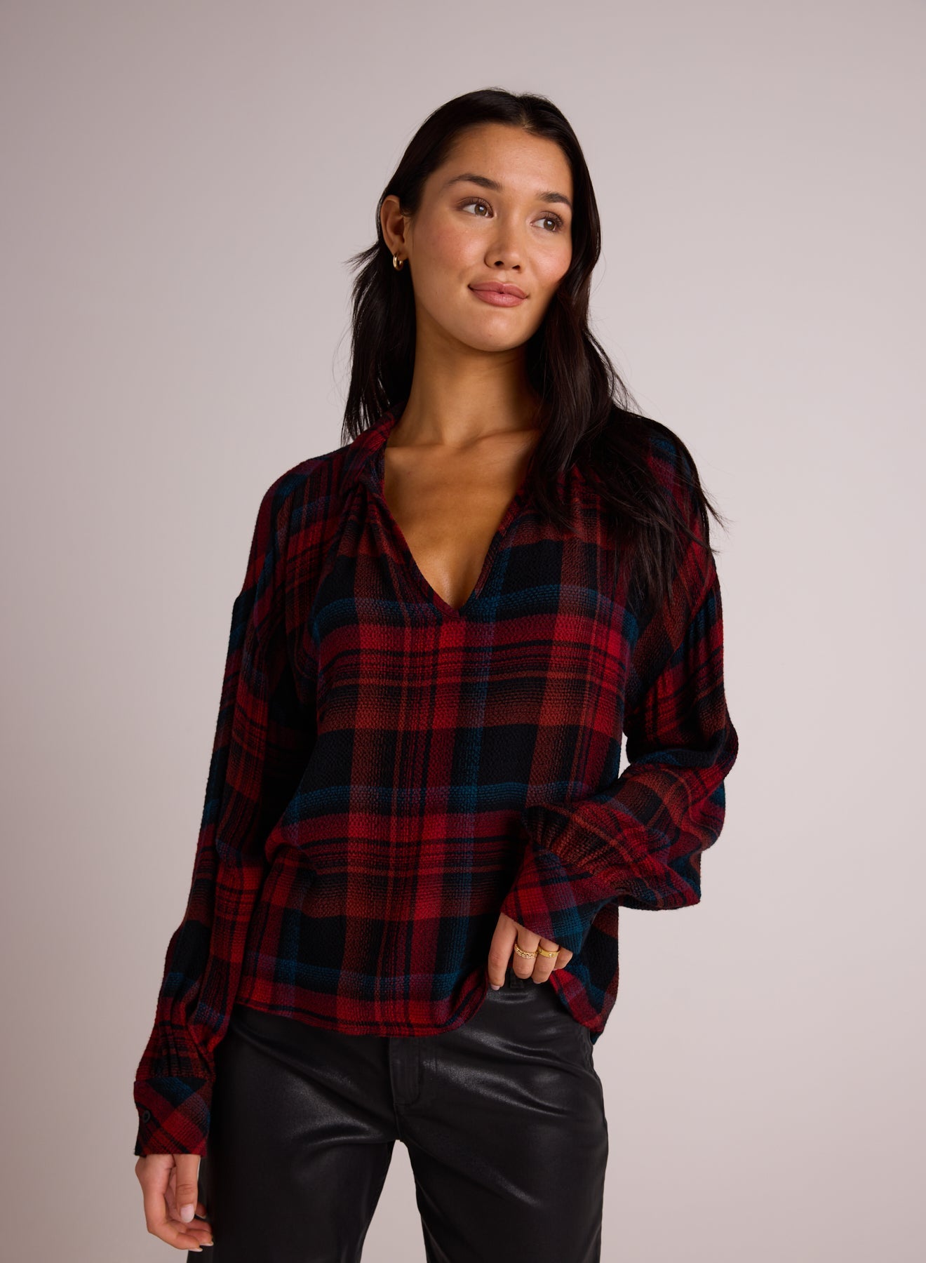 Bella DahlDrop Shoulder Pullover - Winter Berry PlaidTops