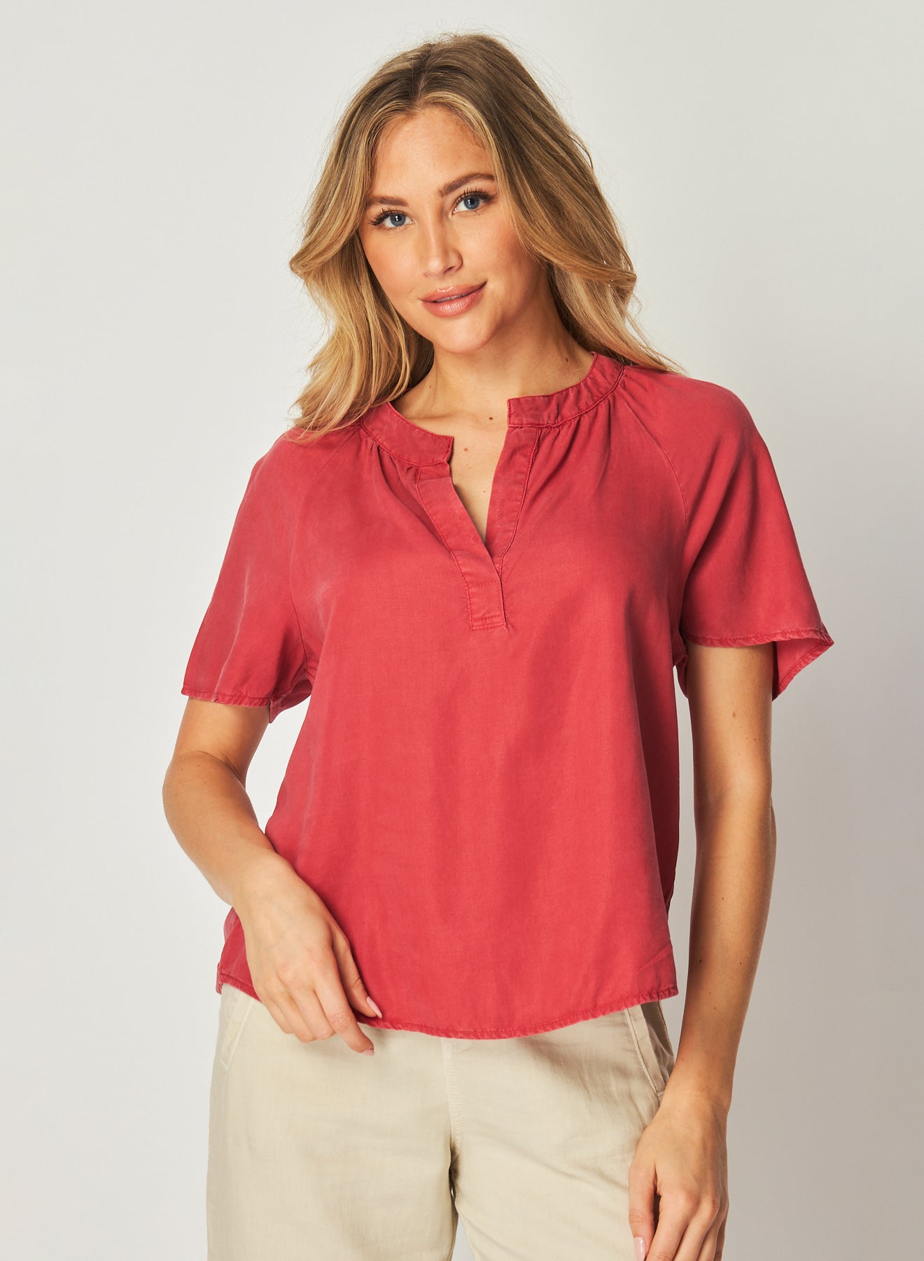 Bella DahlFlowy Short Sleeve Pullover - Riviera RedTops