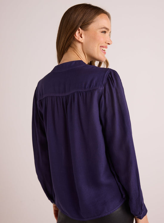 Bella DahlFlowy Tie Neck Pullover - Dark SapphireTops