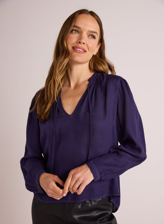 Bella DahlFlowy Tie Neck Pullover - Dark SapphireTops