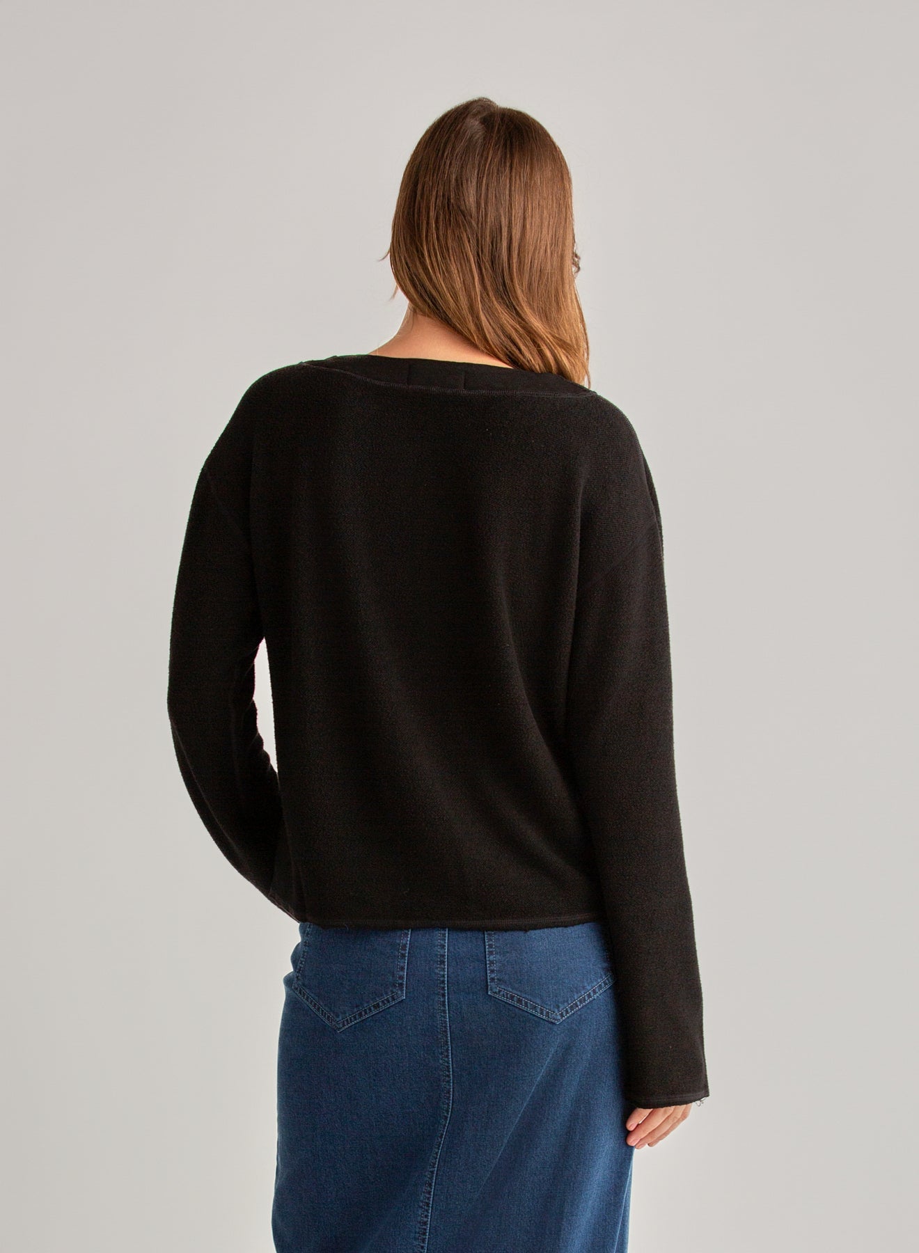 Bella DahlFrench Terry Bell Sleeve V - Neck Pullover - BlackTops