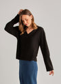 Bella DahlFrench Terry Bell Sleeve V - Neck Pullover - BlackTops