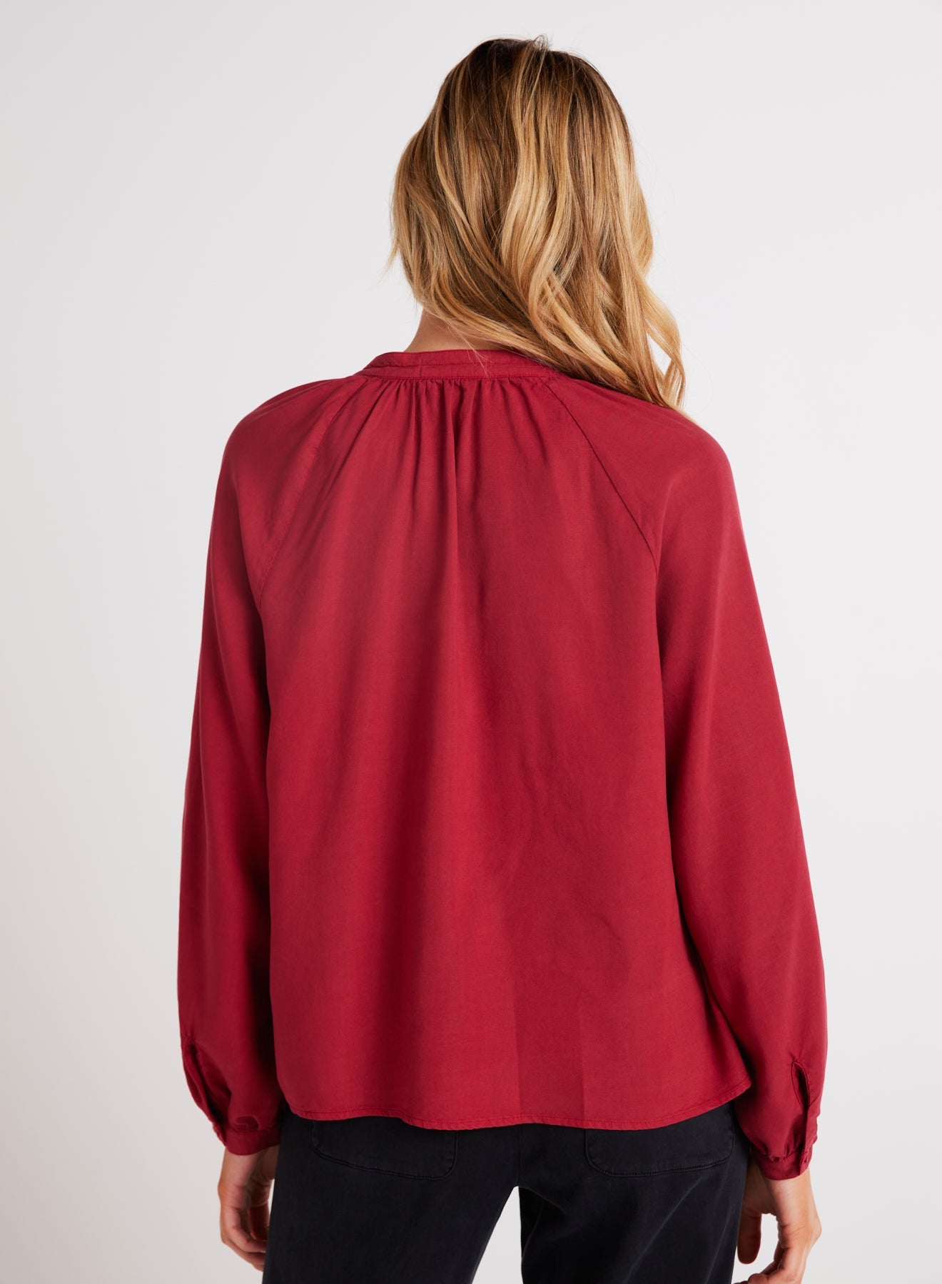 Bella DahlFull Sleeve Raglan Button Down - Ruby RedTops