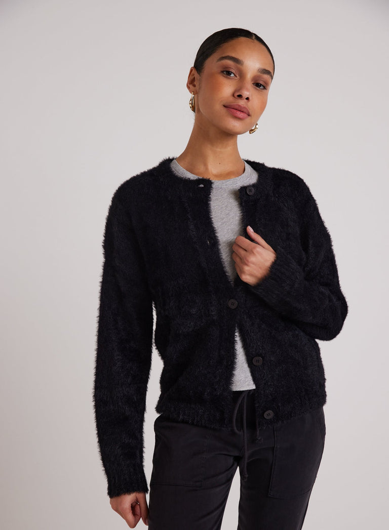 Bella DahlFuzzy Crew Neck Cardigan - BlackSweaters & Jackets