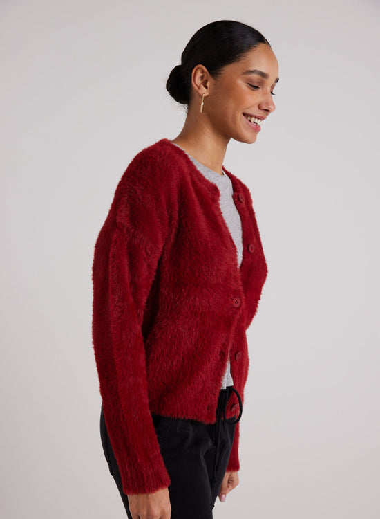 Bella DahlFuzzy Crew Neck Cardigan - Ruby RedSweaters & Jackets