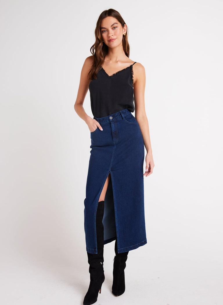 Bella DahlGia Front Slit Maxi Skirt - Indigo Twilight WashBottoms