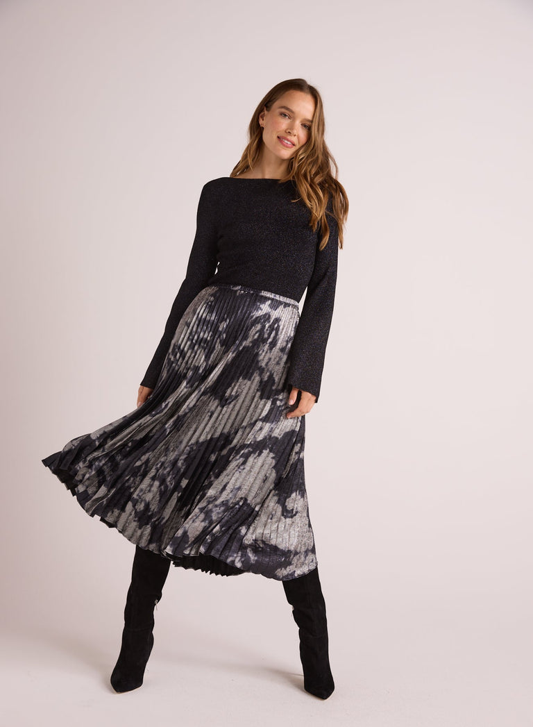 Bella DahlHand Pleated Midi Skirt - Silver Dye PrintBottoms