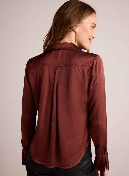 Bella DahlHigh Low Hem Shirt - Brandy WineTops