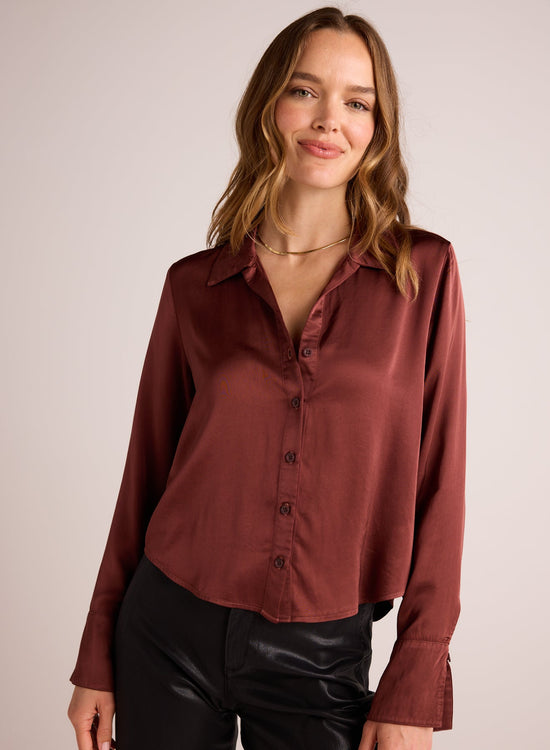 Bella DahlHigh Low Hem Shirt - Brandy WineTops