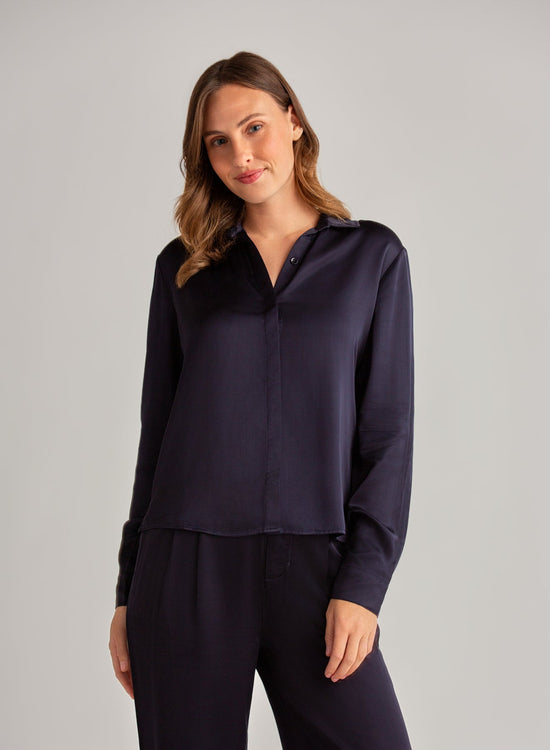 Bella DahlHigh Low Hem Shirt - Navy EclipseTops