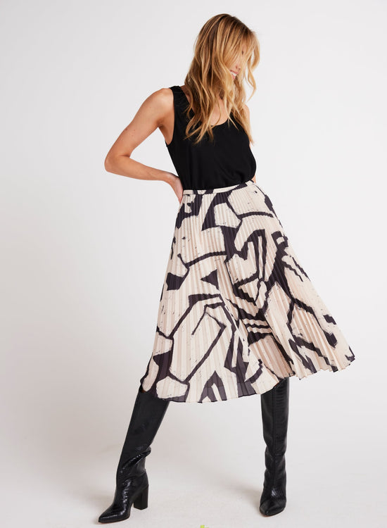 Bella DahlKnife Pleat Midi Skirt - Ivory Mosaic PrintBottoms