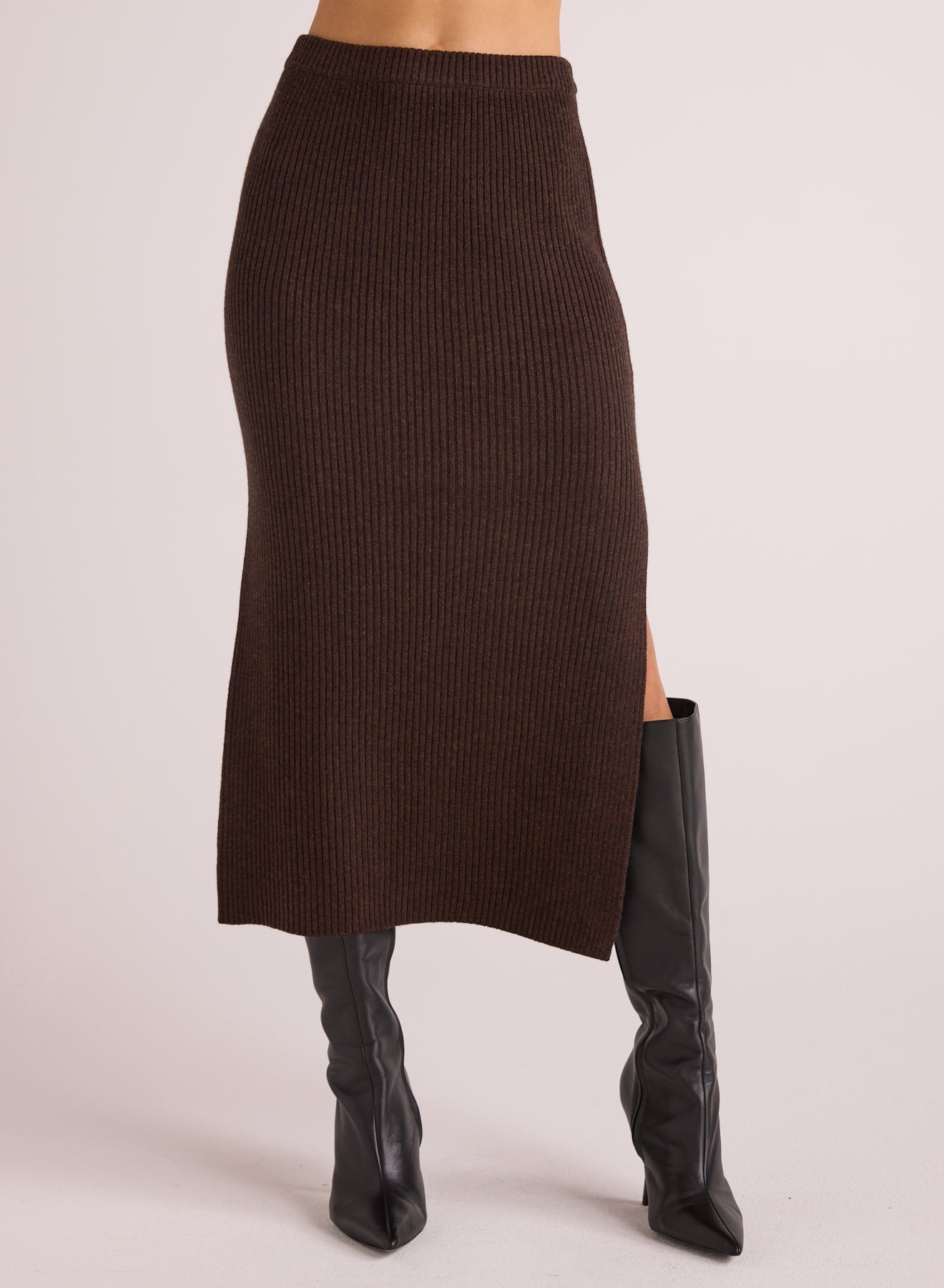 Bella DahlKnit Skirt with Side Slit - Heather BrownBottoms