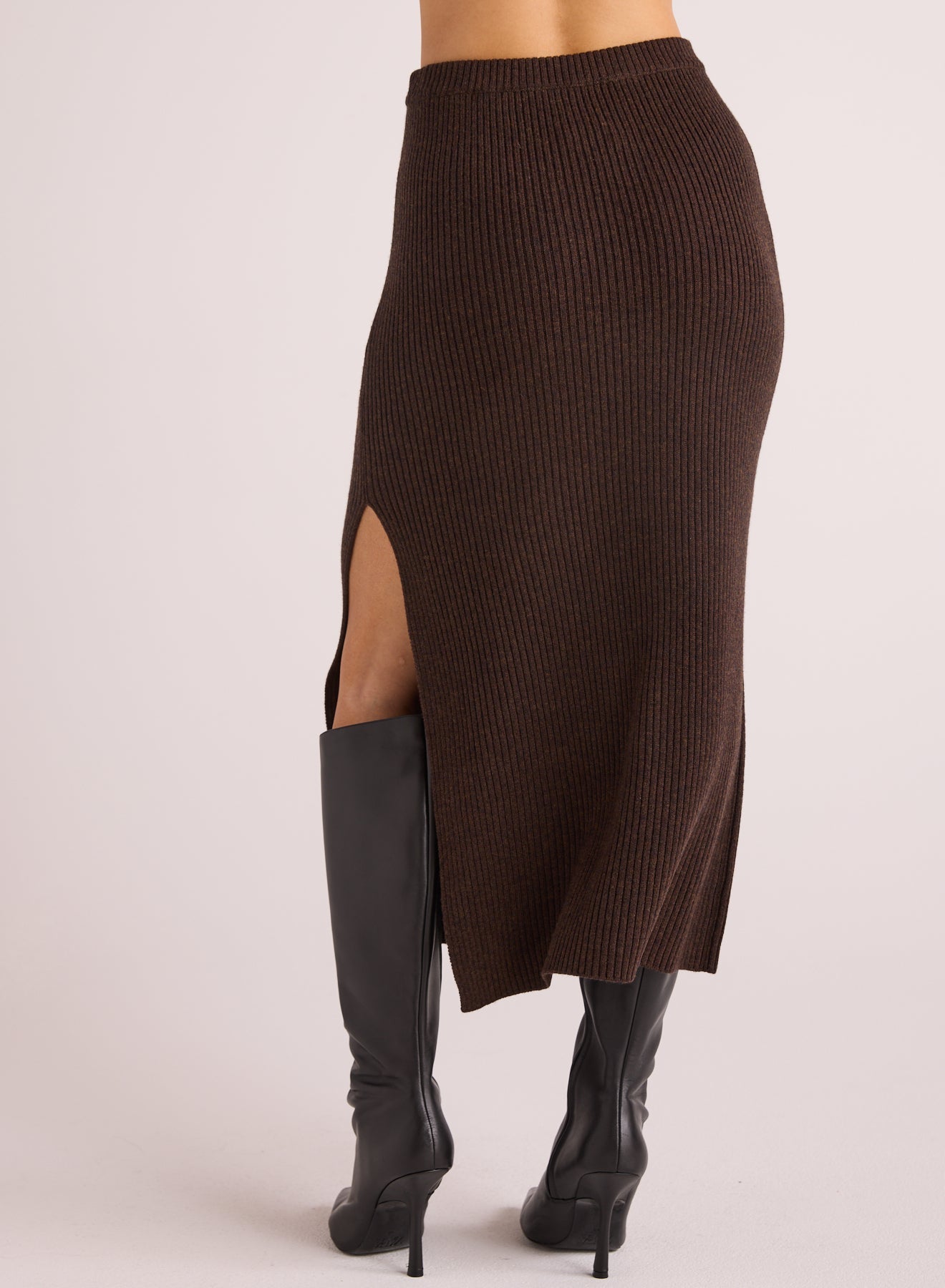 Bella DahlKnit Skirt with Side Slit - Heather BrownBottoms