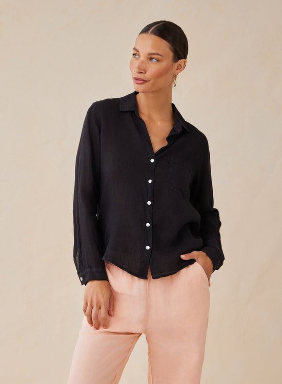 Bella DahlLinen Pocket Button Down - BlackTops