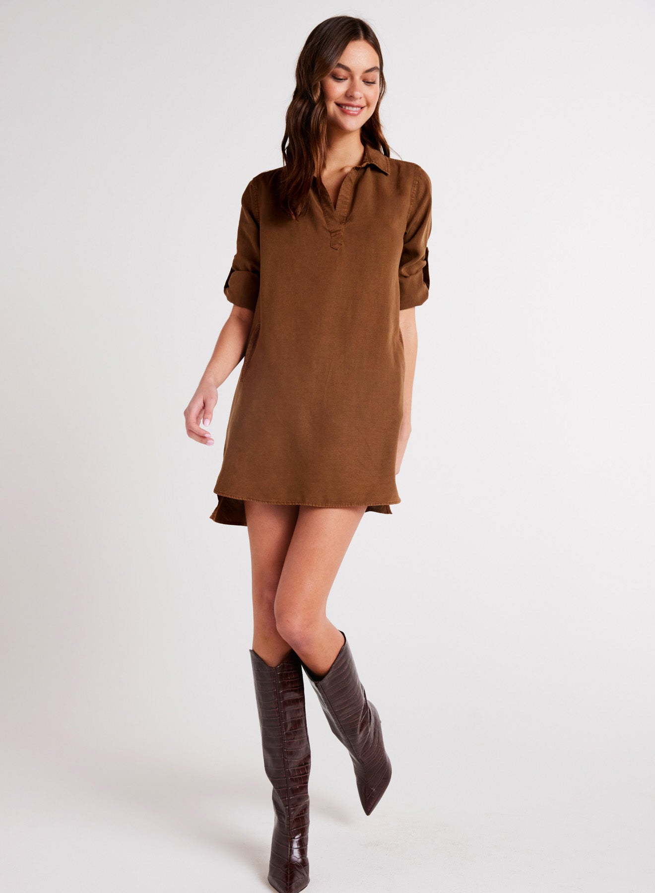 Bella DahlLong Sleeve A - Line Shirt Dress - Twilight Goldproduct