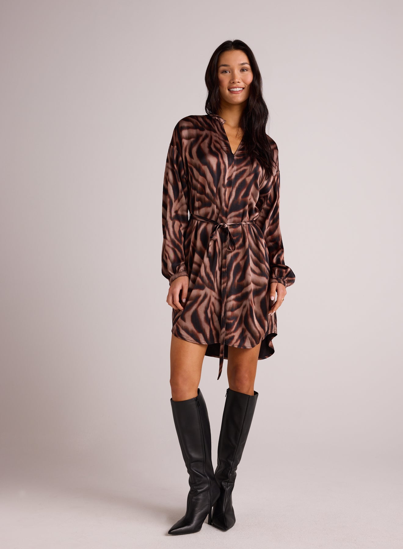 Bella DahlLong Sleeve Belted Mini Dress - Hazy Woodland PrintDresses