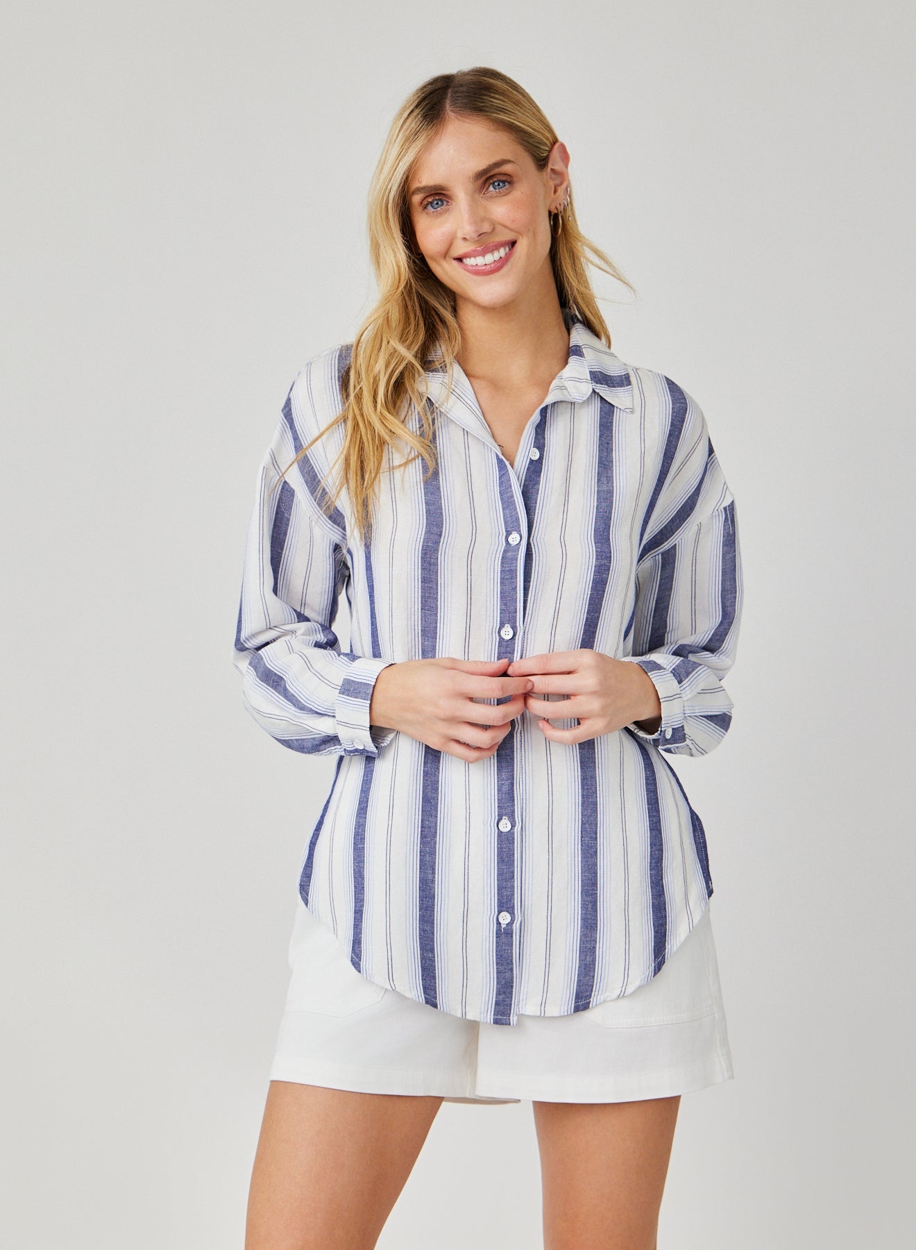 Bella DahlLong Sleeve Button Down - Coastal Ombre StripeTops