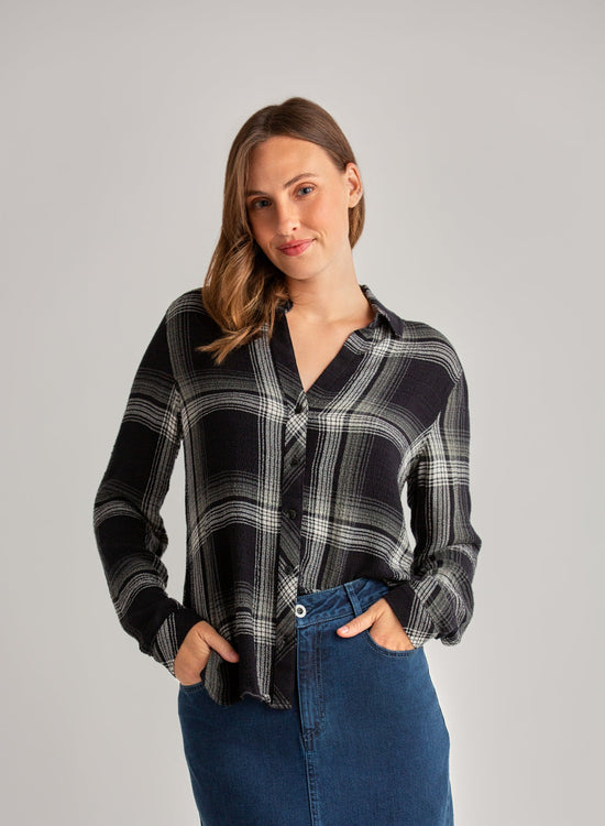 Bella DahlLong Sleeve Button Down - Vintage Ivy PlaidTops