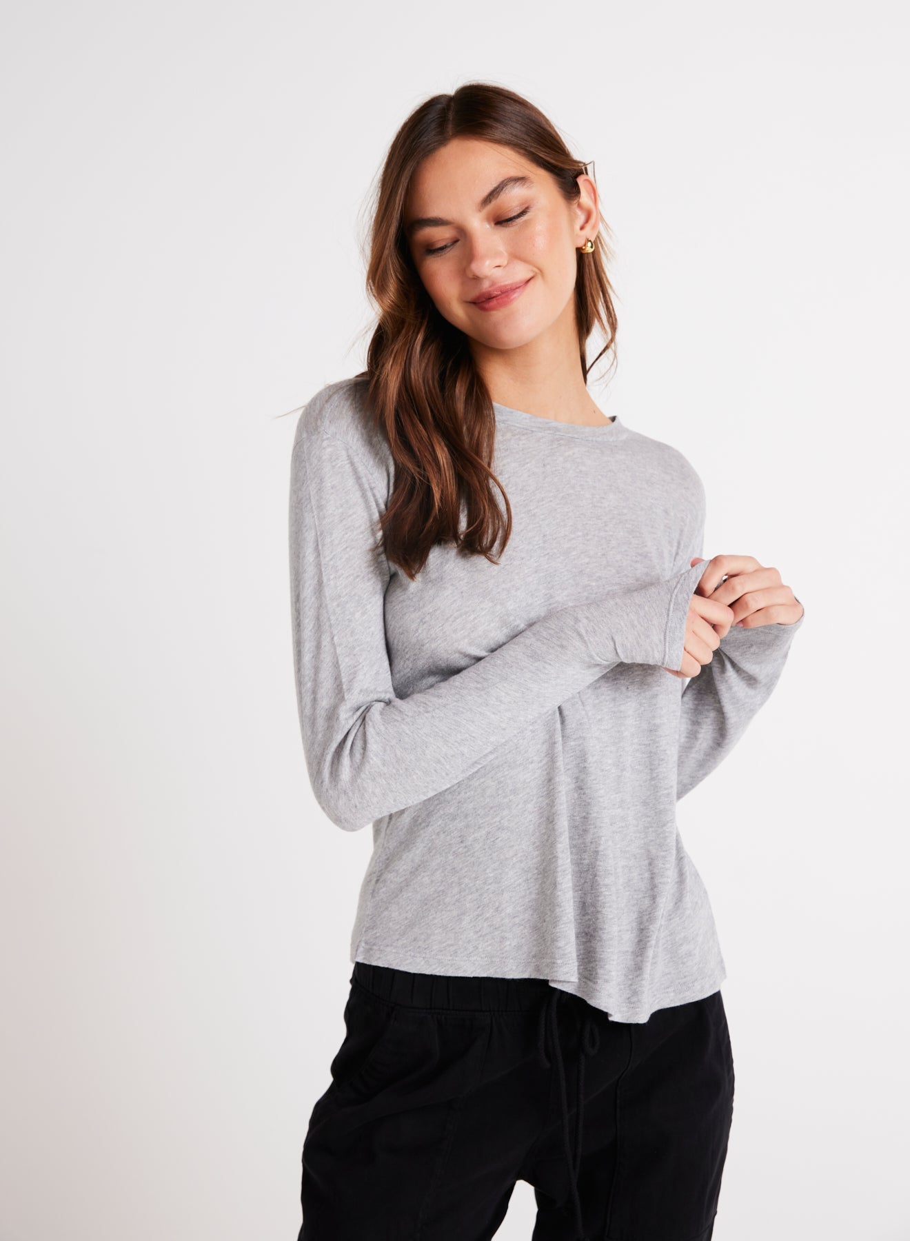 Bella DahlLong Sleeve Crew Neck Tee - Heather AshTops