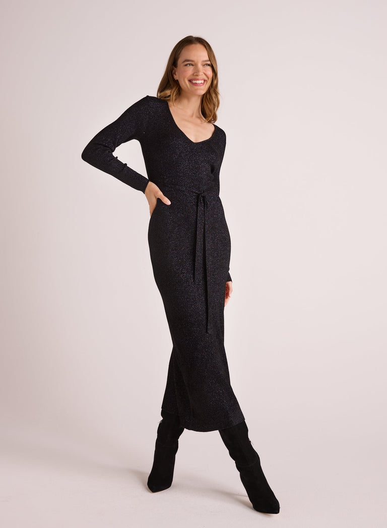 Bella DahlLong Sleeve Maxi Sweater Dress - Black with MetallicDresses