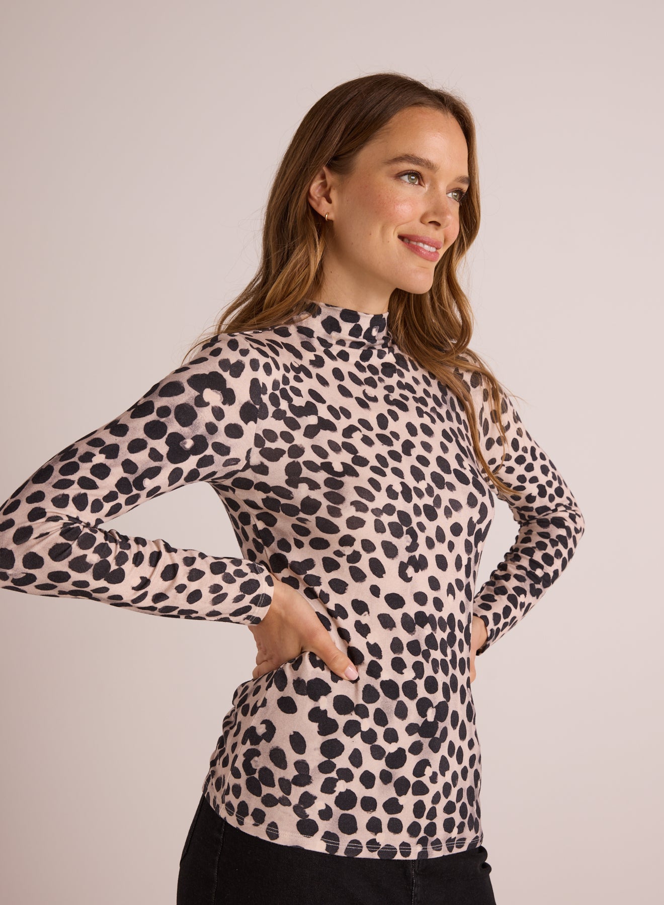 Bella DahlLong Sleeve Mock Neck Top - Winter Spots PrintTops