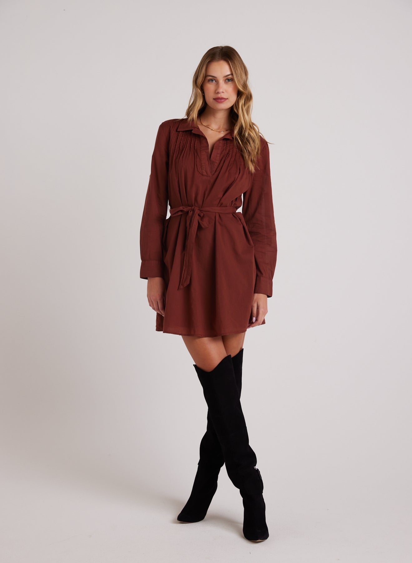 Bella DahlLong Sleeve Pintuck Dress - Cherry MahoganyDresses