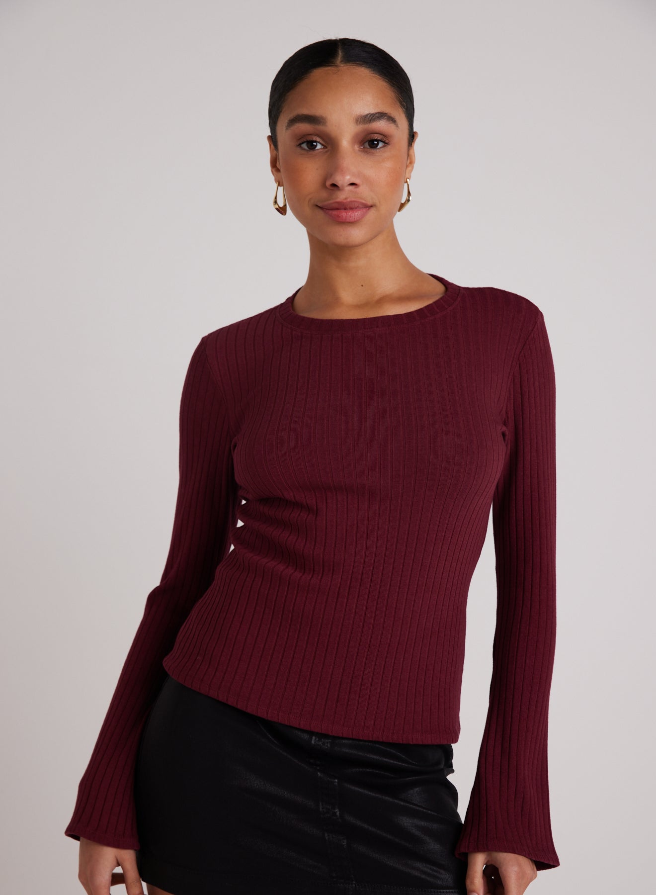 Bella DahlLong Sleeve Rib Crew Tee - Sweet MerlotTops