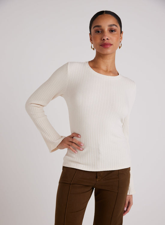 Bella DahlLong Sleeve Rib Crew Tee - Winter WhiteTops