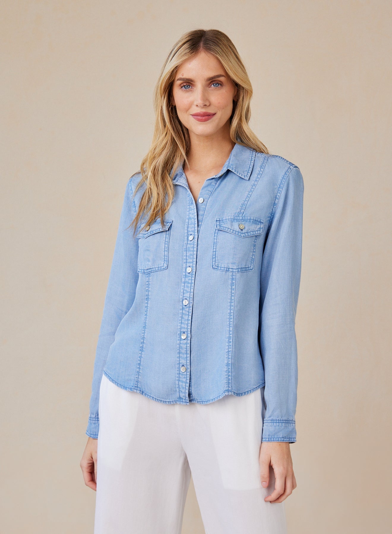 Bella DahlLong Sleeve Seamed Shirt - Coastal Spray WashTops