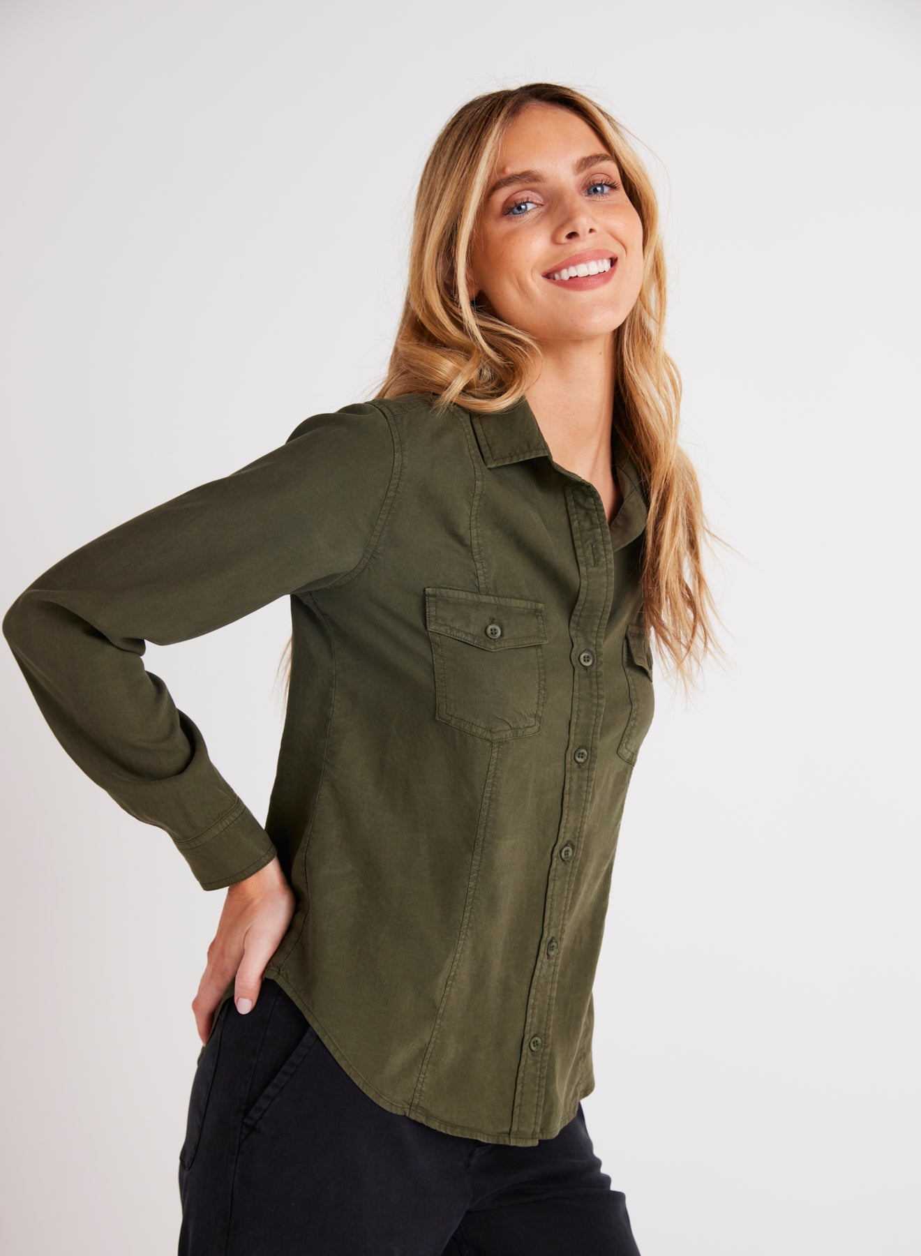 Bella DahlLong Sleeve Seamed Shirt - Italian HerbTops