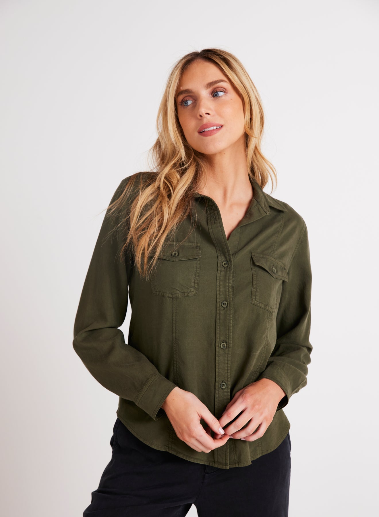 Bella DahlLong Sleeve Seamed Shirt - Italian HerbTops