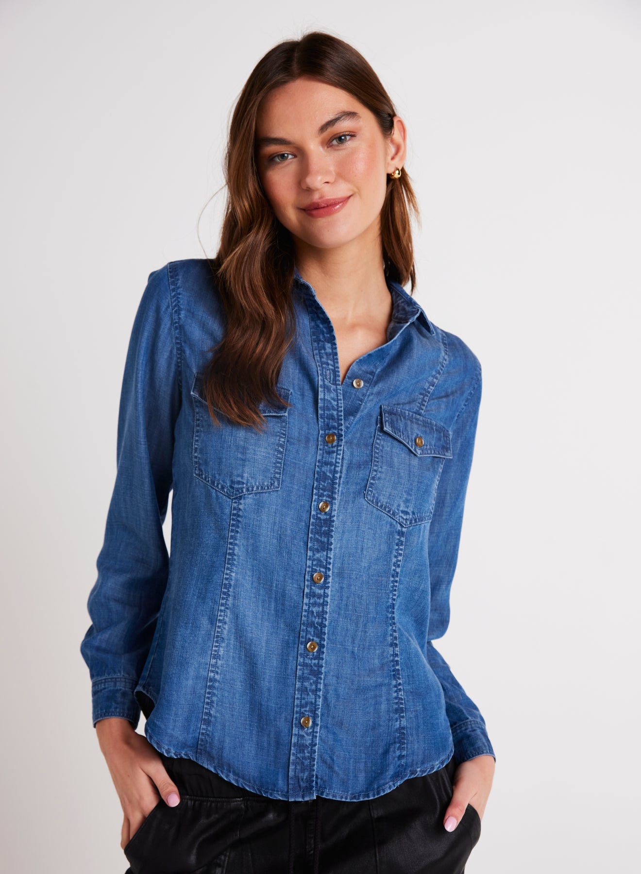 Bella DahlLong Sleeve Seamed Shirt - Moonlit Haze WashTops