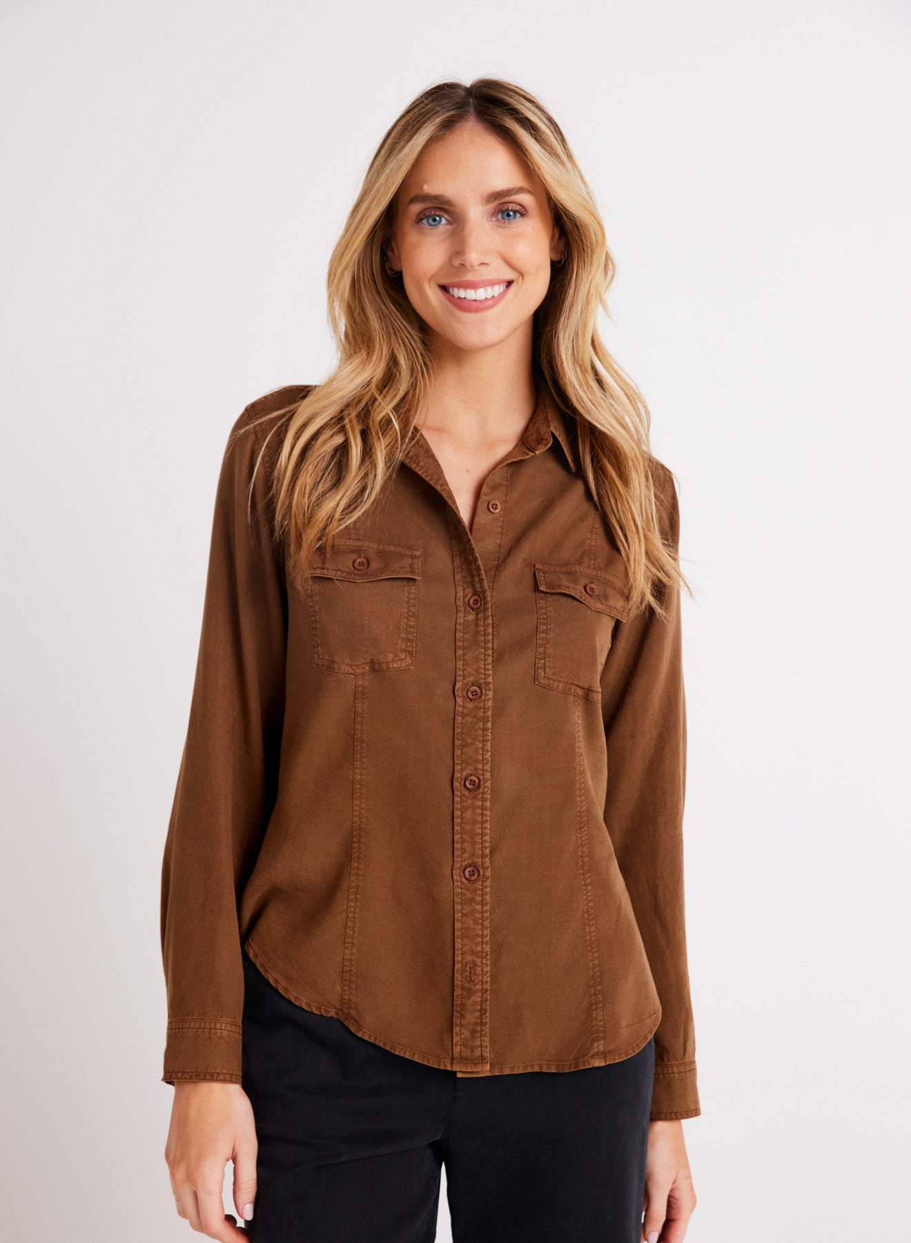 Bella DahlLong Sleeve Seamed Shirt - Twilight Goldproduct