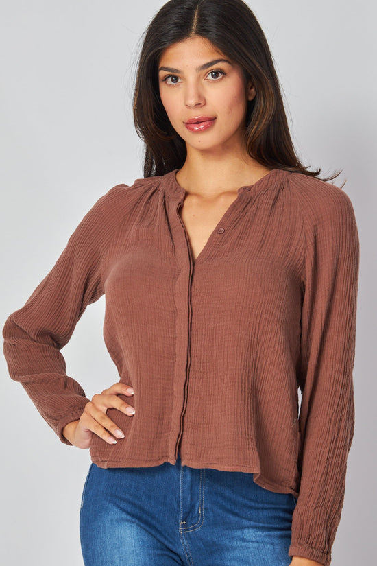 Bella DahlLong Sleeve Shirred Raglan Shirt - JavaTops