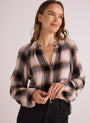 Bella DahlLong Sleeve Shirred Raglan Shirt - Winter Taupe PlaidTops