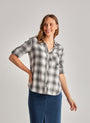 Bella DahlLong Sleeve Shirt Tail Button Down - White & Black PlaidTops