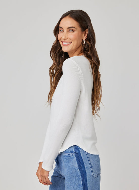 Bella DahlLong Sleeve Wide Placket Henley - WhiteTops