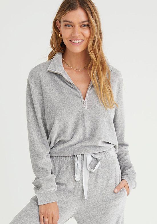 Bella DahlLong Sleeve Zipper Pullover - Heather GreyTops