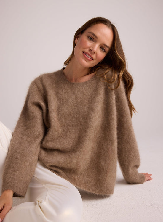 Bella DahlLuxe Fuzzy Crew Neck - Soft FawnSweaters