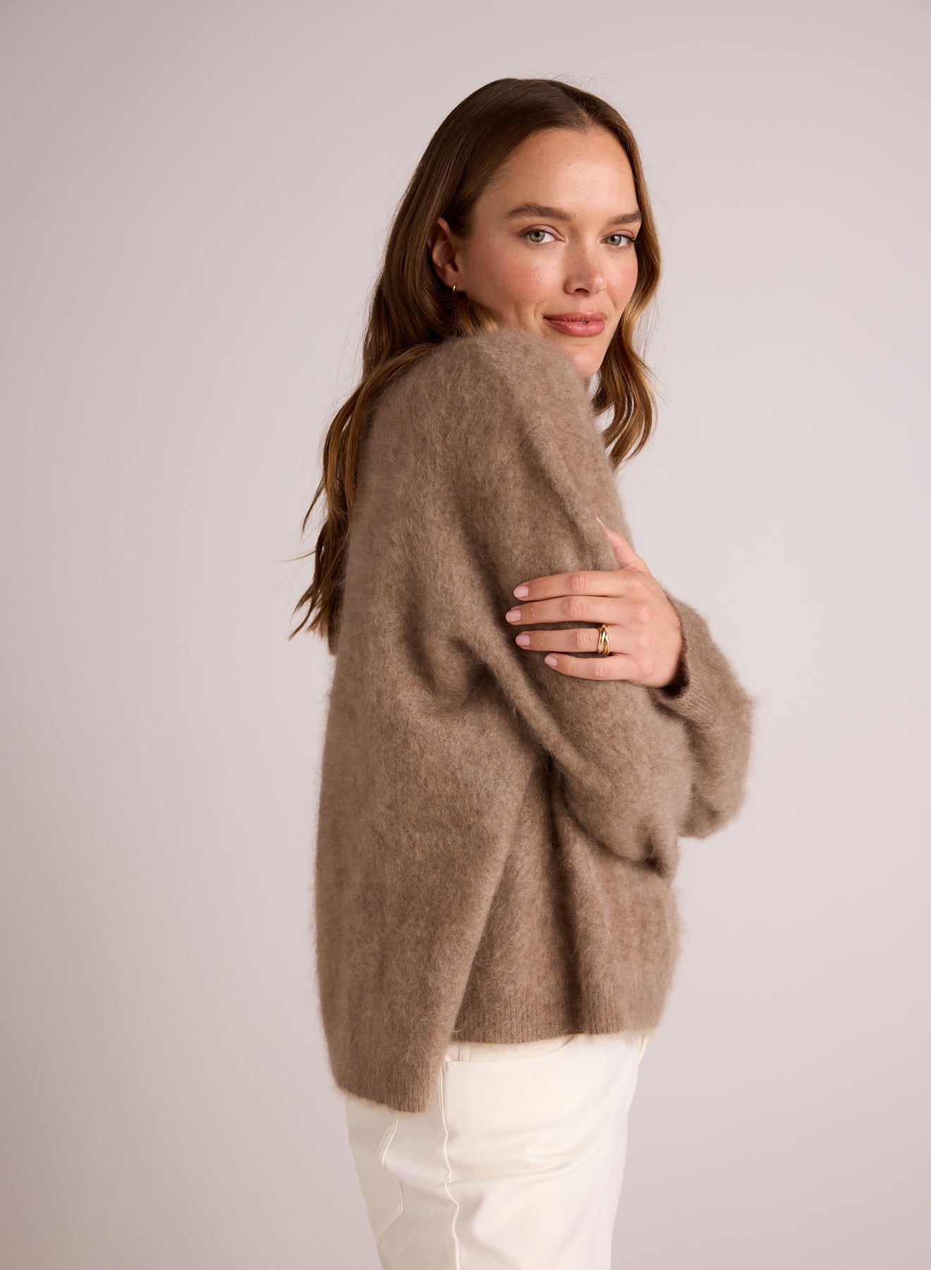 Bella DahlLuxe Fuzzy Crew Neck - Soft FawnSweaters