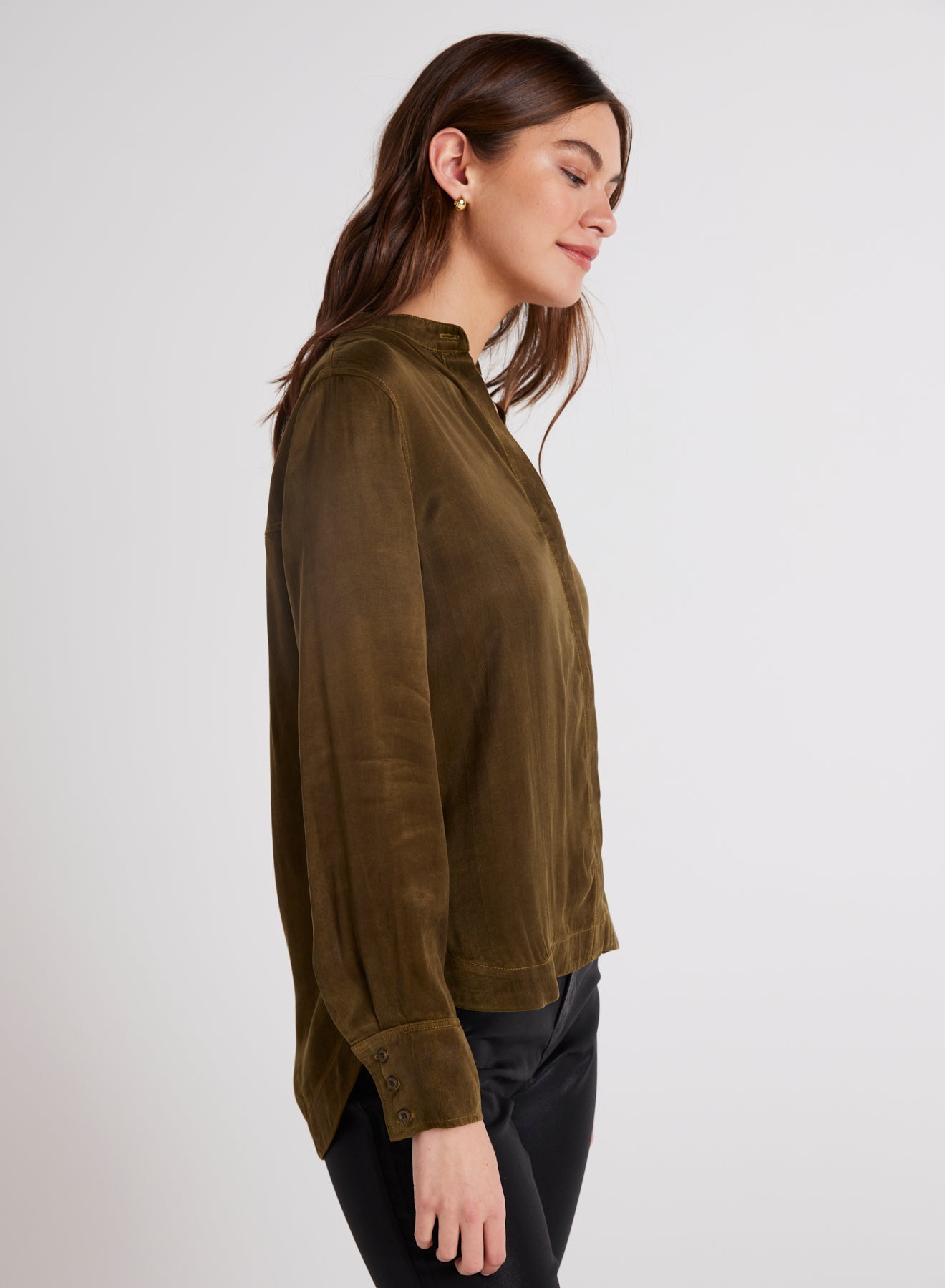 Bella DahlMandarin Collar Button Down - Autumn OliveTops