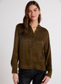 Bella DahlMandarin Collar Button Down - Autumn OliveTops