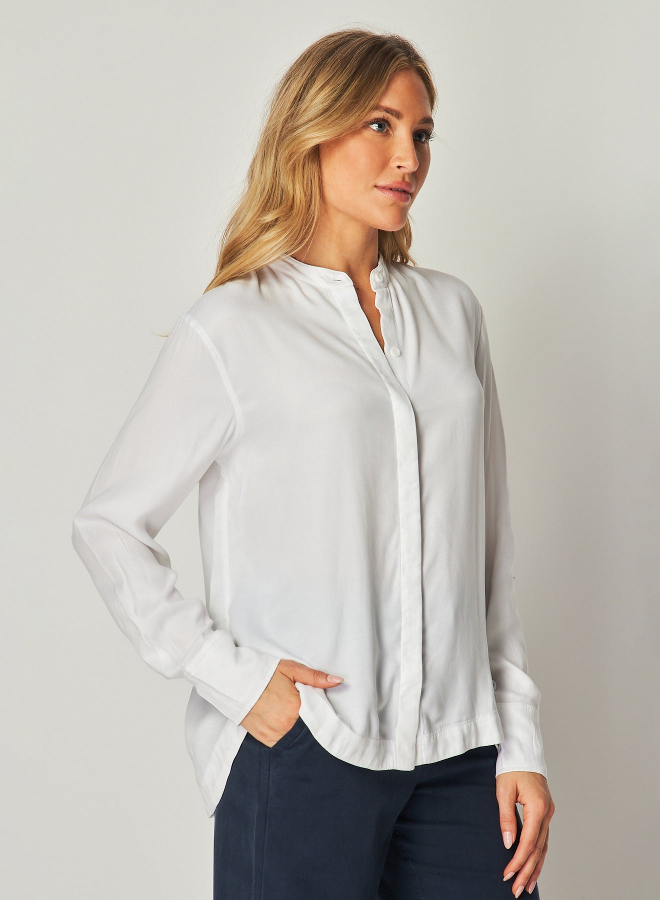 Bella DahlMandarin Collar Button Down - WhiteTops