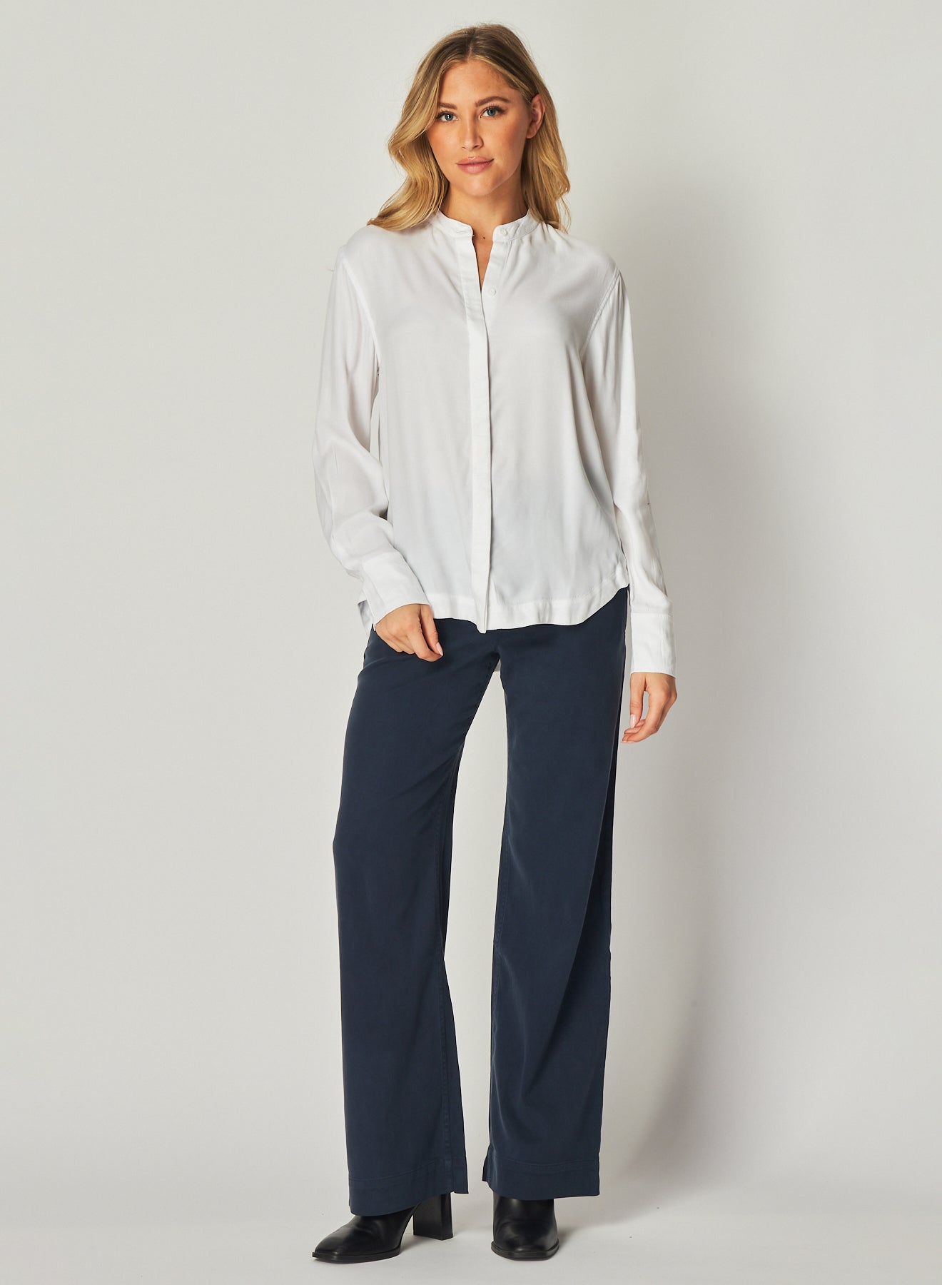 Bella DahlMandarin Collar Button Down - WhiteTops