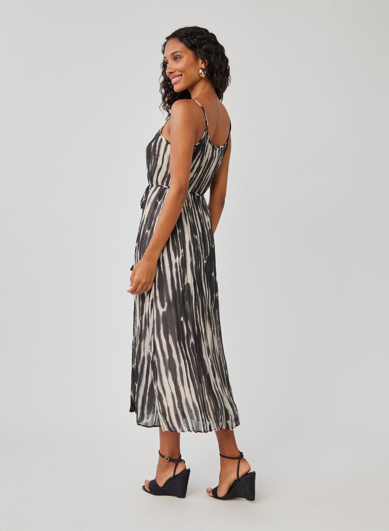 Bella Dahl Midi Pleated Cami Dress - Brushed Stripe PrintDresses