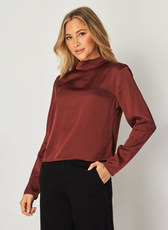 Bella DahlMock Neck Button Back Top - Brandy WineTops